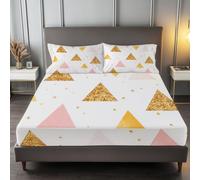 Drap Housse 160 x 200 cm Grand Bonnet 30 cm, Géométrie Triangle | Géométrie Simplicité Douce Drap Housse Linge de Lit 2 Personnes, Respirant Drap Housse pour Matelas Épais jusqu'à 30 cm