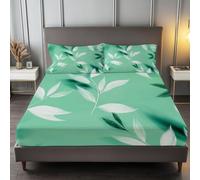 Drap Housse 160 x 200 cm Grand Bonnet 30 cm, Plantes Feuilles | Art Naturel Microfibre Douce Drap Housse Linge de Lit 2 Personnes, Respirant Drap Housse pour Matelas Épais jusqu'à 30 cm