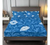 Drap Housse 160 x 200 cm Grand Bonnet 30 cm, Plantes Fleurs | Campagne Fleurs Bleues Douce Drap Housse Linge de Lit 2 Personnes, Respirant Drap Housse pour Matelas Épais jusqu'à 30 cm