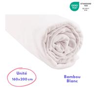 Drap housse 160x200 cm Bambou lit king size - Blanc