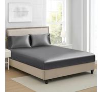Drap Housse 180x200cm Anthracite Gris Satin Bonnet 30 cm Microfibre Motif Parure Drap de lit Soie Drap-Housse 180 x 200cm Uni Lisse Respirant pour Matelas Épais,Grand Bonnet 180 200