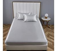 Drap Housse 180x200cm Gris Satin Bonnet 30 cm Microfibre Motif Parure Drap de lit Soie Drap-Housse 180 x 200cm Uni Lisse Respirant pour Matelas Épais,Grand Bonnet 180 200
