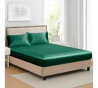 Drap Housse 180x200cm Satin Bonnet 30 cm Vert foncé Microfibre Motif Parure Drap de lit Soie Drap-Housse 180 x 200cm Uni Lisse Respirant pour Matelas Épais,Grand Bonnet 180 200