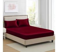 Drap Housse 180x200cm Satin Bonnet 30 cm Vin Rouge Microfibre Motif Parure Drap de lit Soie Drap-Housse 180 x 200cm Uni Lisse Respirant pour Matelas Épais,Grand Bonnet 180 200