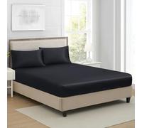 Drap Housse 180x200cm Satin Noir Bonnet 30 cm Microfibre Motif Drap de lit Soie Drap-Housse 180 x 200cm Uni Lisse Respirant pour Matelas Épais,Grand Bonnet 180 200