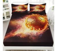 Drap Housse 200x200cm Noir Bande Élastique Réglable 2 Personnes Lit | Drap Housse Grand Bonnet 30cm Football De La Flamme DoréE, Housse de Matelas Respirant Antidérapants Résistant Aux Rides