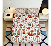 Drap Housse 3D Imprimé Animaux de Forêt Microfibre Grande Profondeur Parure Lit Renard Lapin Champignon Protège Matelas Antidérapant Lavable pour Maison 160x200x25cm