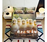 Drap-Housse 3D imprimé Canards Mignons Microfibre Poche Profonde lit Chambre Canard Mattress Fitted Cover Lavable antidérapant Tout Public 140x200x25cm