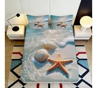 Drap Housse 3D Imprimé Coquillage Fitted Sheet Microfibre Poche Profonde Antidérapant Chambre Adulte Ensemble Etoile de Mer Ocean Mattress Fitted Cover Lavable 90x200x25cm