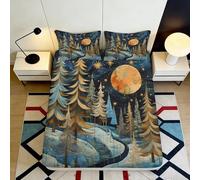 Drap-Housse 3D imprimé forêt Lune Microfibre antidérapant Grande Profondeur Linge de lit Chambre Moon Mattress Fitted Cover Lavable Adultes Ados 140x200x25cm