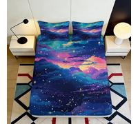 Drap Housse 3D Imprimé Galaxie Microfibre Poche Profonde Antidérapant Linge de Lit Chambre Céleste Mattress Fitted Cover Lavable Multi-Usage 200x200x25cm