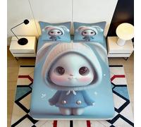 Drap-Housse 3D Imprimé Lapin Mignon Microfibre Antidérapant Profondeur Complète Literie Chambre Lapin Protection Matelas Lavable 200x200x25cm