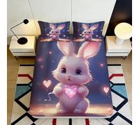Drap Housse 3D Imprimé Lapin Mignon Microfibre Poche Profonde Antidérapant Chambre Ensemble Lapin Housse Matelas Lavable pour Adultes 90x200x25cm