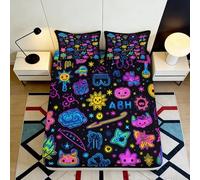 Drap-Housse 3D Imprimé Motif Graffiti Cartoon Microfibre Poches Profondes Antidérapant Chambre Ensemble Cartoon Mattress Fitted Cover 200x200x25cm