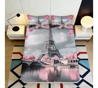 Drap Housse 3D Imprimé Paysage Paris Microfibre Profondeur Adaptée Antidérapant Parure Chambre Protection Matelas Paris pour Adulte 200x200x25cm