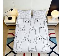 Drap Housse 3D Imprimé Phoque Cartoon Microfibre Poche Profonde Linge de Lit Housse Matelas Phoque Antidérapant Protection Chambre 200x200x25cm