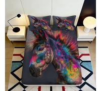 Drap Housse 3D Printed Cheval Coloré, Microfibre Douce, Antidérapant, Décoration Chambre, pour Apartment Bedding, Facile à Entretenir, Anti-poussière 90x200x25cm
