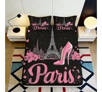 Drap Housse 3D Printed Paris, Microfibre, Couvre-lit Antidérapant, Décor