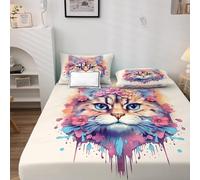 Drap Housse 90x190 Chat - Protege Matelas Chaton Floral, Drap Housse Grand Bonnet 35 cm, Housse Matelas Doux et Confortable Microfibre avec 2 Taies d'Oreillers 50x75 cm H-&1-232
