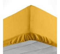 Douceur d'Intérieur Drap housse Lina 90 x 190 cm Bonnet 30 cm 100% coton Curry
