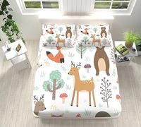 Drap Housse 90x190 cm, ModèLe d'animaux ForêT Drap Housse Set en Microfibre Respirant Résistant Rides Matelas 30cm, Drap de Lit avec Taies d'oreiller x2 Convient aux Enfants et Adolescents