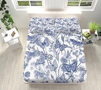 Drap Housse 90x190 cm Papillon Floral Dessiné à la Main Bleu Motif Housse de Matelas, Enfants Protection de Matelas 30cm, Drap de lit, Doux Drap Housse Set en Microfibre avec Taies d'oreiller x2