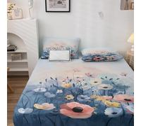 Drap Housse 90x190 Coquelicot - Protege Matelas Plante Floral, Drap Housse Grand Bonnet 35 cm, Housse Matelas Doux et Confortable Microfibre avec 1 Taies d'Oreillers 50x75 cm