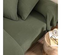 Drap Housse 90x190 Gaze de Coton Kaki Terre de Nuit NOA