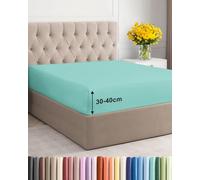 Drap Housse 90x190 - Microfibre Grand Bonnet 40cm (16") - Bleu Spa | Brossé, Doux, Infroissable, Respirant, Hypoallergénique, Anti-Rétrécissement, Anti-Décoloration, Matelas Épais, OEKO-TEX