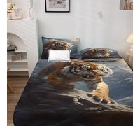 Drap Housse 90x190 Tigre - Protege Matelas Animaux, Drap Housse Grand Bonnet 35 cm, Housse Matelas Doux et Confortable Microfibre avec 2 Taies d'Oreillers 50x75 cm L&-q254