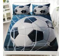 Drap Housse 90x190x30cm Bleu Douce Parure de Lit 1 Personne | Draps-Housses en Microfibre Gros Plan Sur Un But De Football Poche Profonde 30cm pour Ado et Adultes + 2 Taies D'oreillers