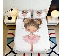 Drap Housse 90x200 cm Petite Ballerine 3D Drap-Housse Fille Aquarelle Fleurie Dessin - Housse de Matelas Grande Bonnet 30 cm, Lit Enfant - Inclus 2 Taies d'oreiller T10