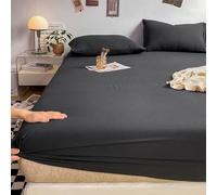 Drap Housse 90x200 Fibre de Bambou 1 Personne, Draps Housse Bonnet 25 cm Couleur Unie Noir avec Elastique