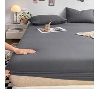 Drap Housse 90x200 Fibre de Bambou Bonnet 25 cm Gris Foncé Couleur Unie, Draps Housse 1 Personne avec Elastique
