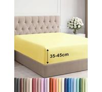 Drap Housse 90x200 - Microfibre Grand Bonnet 45cm (18") - Jaune | Brossé, Doux, Infroissable, Sans Repassage, Respirant, Hypoallergénique, Matelas Hauts, Anti-Décoloration, OEKO-TEX