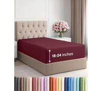 Drap-housse à bonnet très profond pour matelas de 45,7 à 61 cm d’épaisseur, doux, infroissable, respirant et confortable, pour lit simple XL, bordeaux