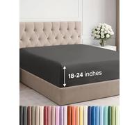 Drap-housse à bonnets profonds, qualité hôtelière, pour matelas de 45,7 à 61 cm d’épaisseur, doux, infroissable, respirant et confortable, pour lit queen size, gris anthracite