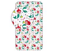 Jerry Fabrics Drap-Housse Simple Ariel Friends - Parure de lit 100% Coton - Confortable et Respirant - Mignon Motif Princesse Disney Ariel