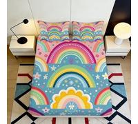 Drap Housse Arc-en-Ciel rêve imprimé 3D Microfibre Doux Couleurs Soleil Housse de lit pour Chambre d'amis dortoir décoration 90x200x25cm