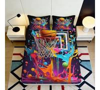 Drap Housse Basketball Street Art 3D Printing Microfibre Profondeur Élastique Antidérapant Parure Basketball Mattress Fitted Cover Lavable Protection 140x200x25cm