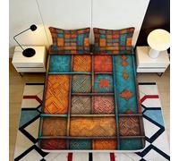 Drap Housse Bohème Patchwork 3D Imprimé Microfibre Doux Motif Géométrique Coloré Protection Matelas pour Chambre Étudiant Décoration 90x200x25cm