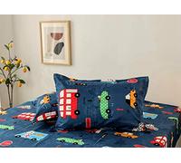 Drap Housse Cartoon Impression Antidérapants Housse De Matelas, Chickwin 100% Polyester Confortable Respirant Drap-Housse Poche Profonde 30cm - Résistant Rides (Bleue Voiture,2 Taies d'Oreillers)