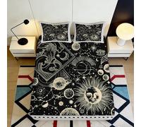 Drap Housse Celestial Sun Moon Microfibre imprimé 3D Noir Cosmic Universe Protection Matelas pour Chambre Adolescent Cadeau 90x200x25cm