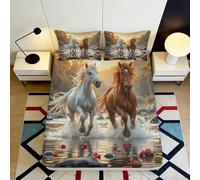 Drap Housse Cheval Marron Blanc Microfibre Impression 3D Décor Animal Protection Matelas Chambre Cadeau 90x200x25cm