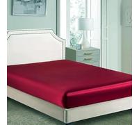 Drap-housse classique luxueux en satin soyeux et doux au toucher, couleur unie, bordeaux, très grand lit (150/160 x 200 + 30 cm)