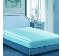 Drap-housse classique luxueux en satin soyeux uniquement, draps de lit couleur unie, cyan, super king size (180 x 200 + 30 cm)