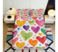 Drap Housse Coeur Aquarelle Coloré Microfibre Impression 3D Protection Matelas Antidérapant Facile à Laver Chambre Étudiant Déco 90x200x25cm