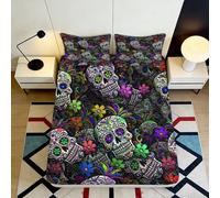 Drap-Housse crâne Mexicain coloré Microfibre Impression 3D Motifs Floraux Housse de Matelas Anti-poussière Cadeau Chambre 90x200x25cm
