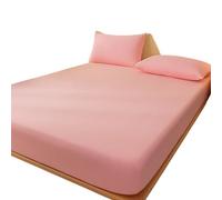 Drap Housse Drap de lit Mat Couleur Unie, Couvre-lit for Chambre à Coucher, literie Ajustement Profond, Drap King Size 1 pièce pour Matelas(Pale Pink,198x203cm)