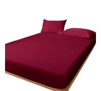 Drap Housse Drap de lit Mat Couleur Unie, Couvre-lit for Chambre à Coucher, literie Ajustement Profond, Drap King Size 1 pièce pour Matelas(Wine Red,90x200cm)